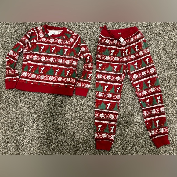 NEW American Eagle Peanuts Snoopy Crewneck and pants CHRISTMAS set size small - Picture 1 of 5